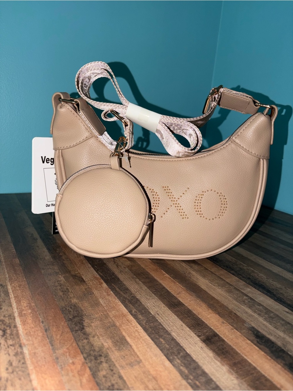 XOXO Neutral Beige Crescent Shoulder Bag with Coin Pouch